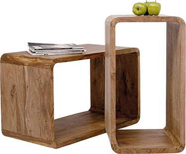 Kare Design Cuben Authentico Set, Holzregal, Regal Set, Couchtische in Kubusform, Beistelltisch, Regalwürfel, Regale Cube, Regalfächer aus Holz, Braun (H/B/T) Groß 48x80x40cm, Klein 39x70x40cm im Sale